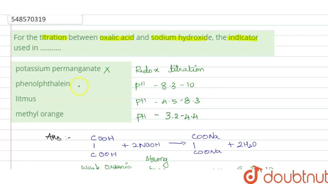 [Tamil] For the titration between oxalic acid and sodium hydroxide, th