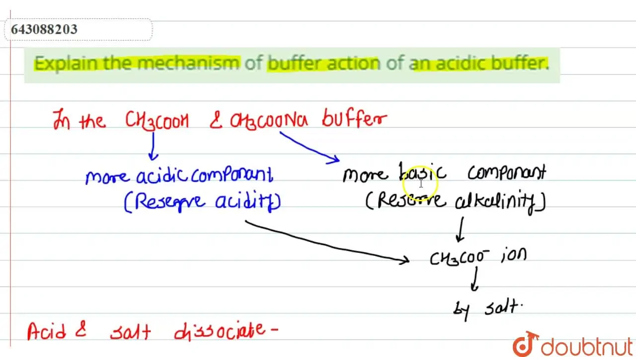 [Marathi] Explain the mechanism of buffer action of an acidic buffer.