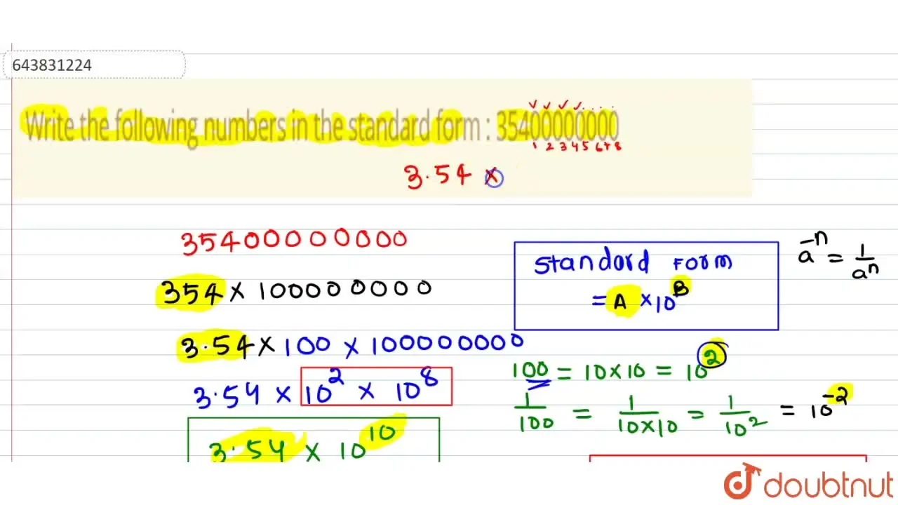 [Telugu] Write the following numbers in the standard form 3540000000