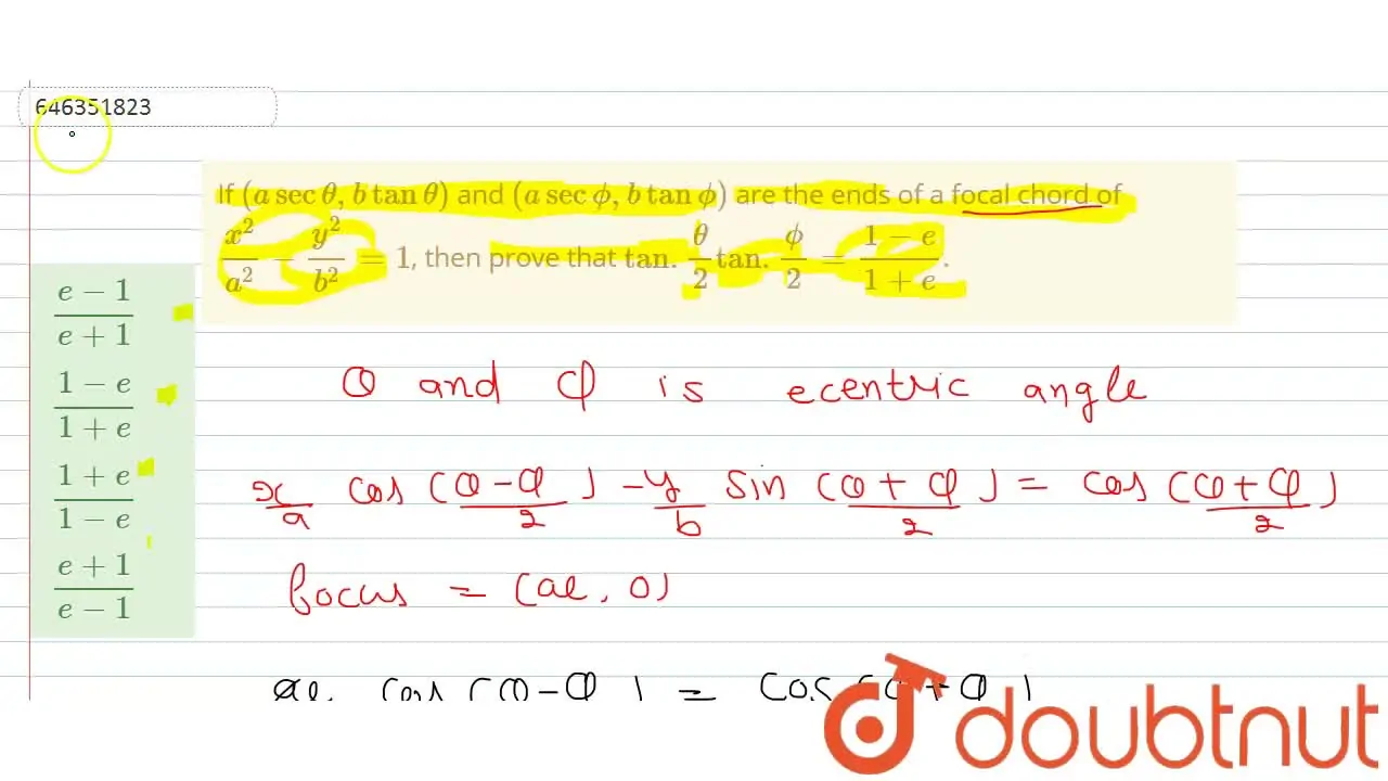 [Punjabi] If (a Sec Theta, B Tan Theta) And (a Sec Phi, B Tan Phi) Are