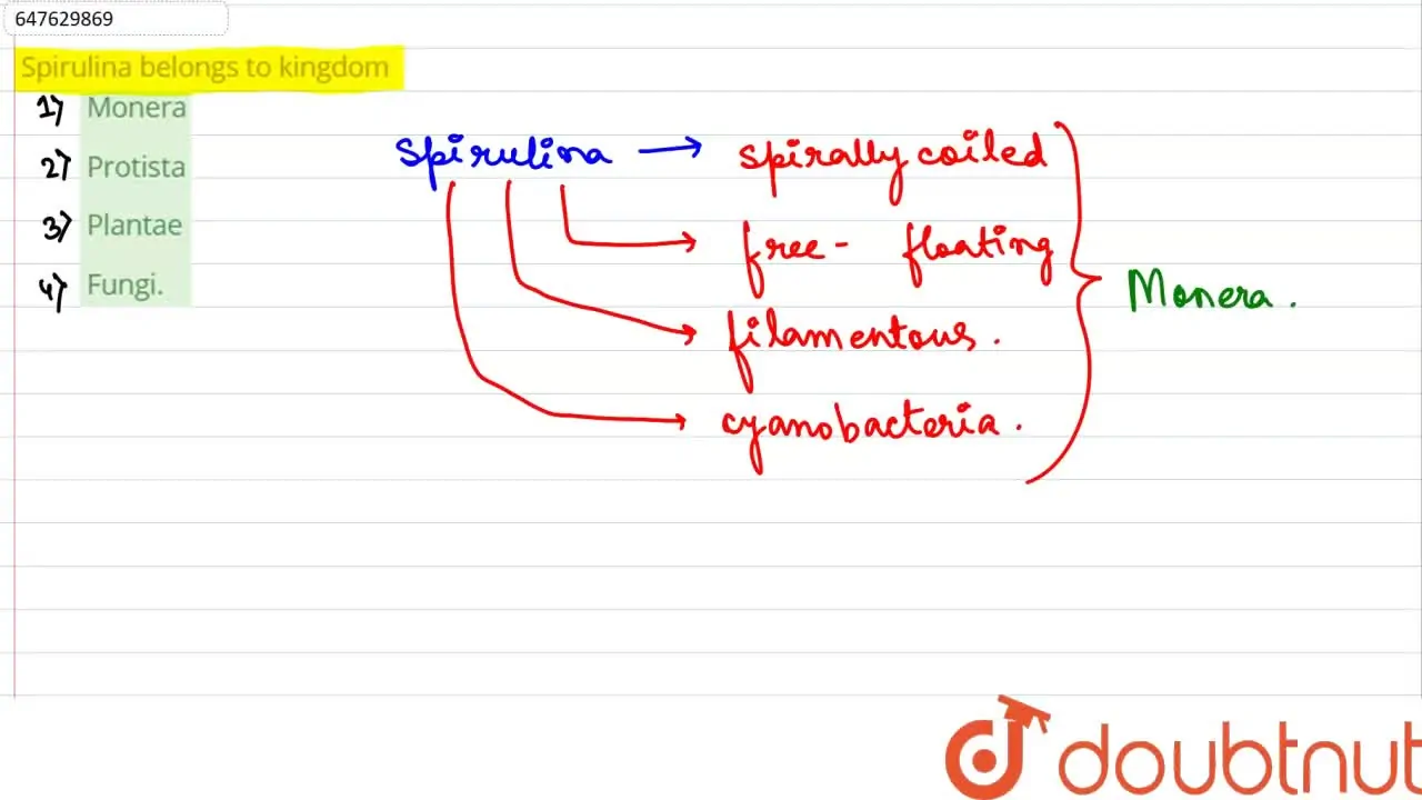 [Bengali Solution] Spirulina belongs to kingdom