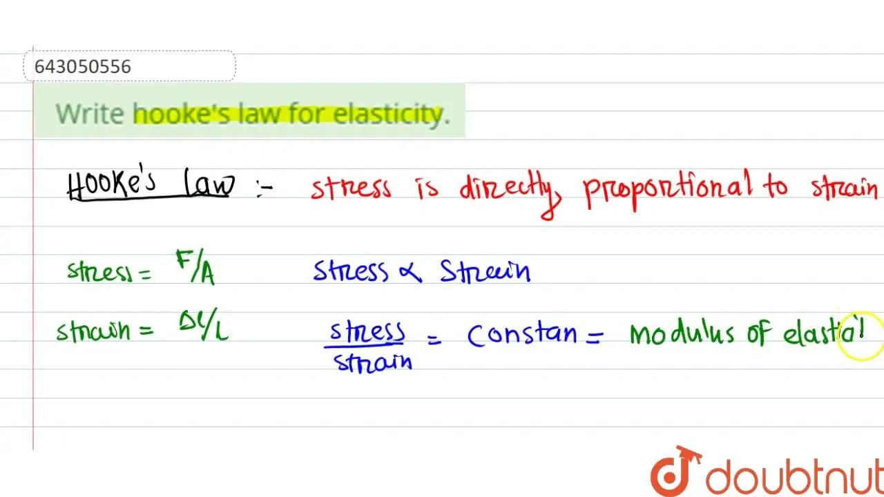 [Odia] Write hooke's law for elasticity.