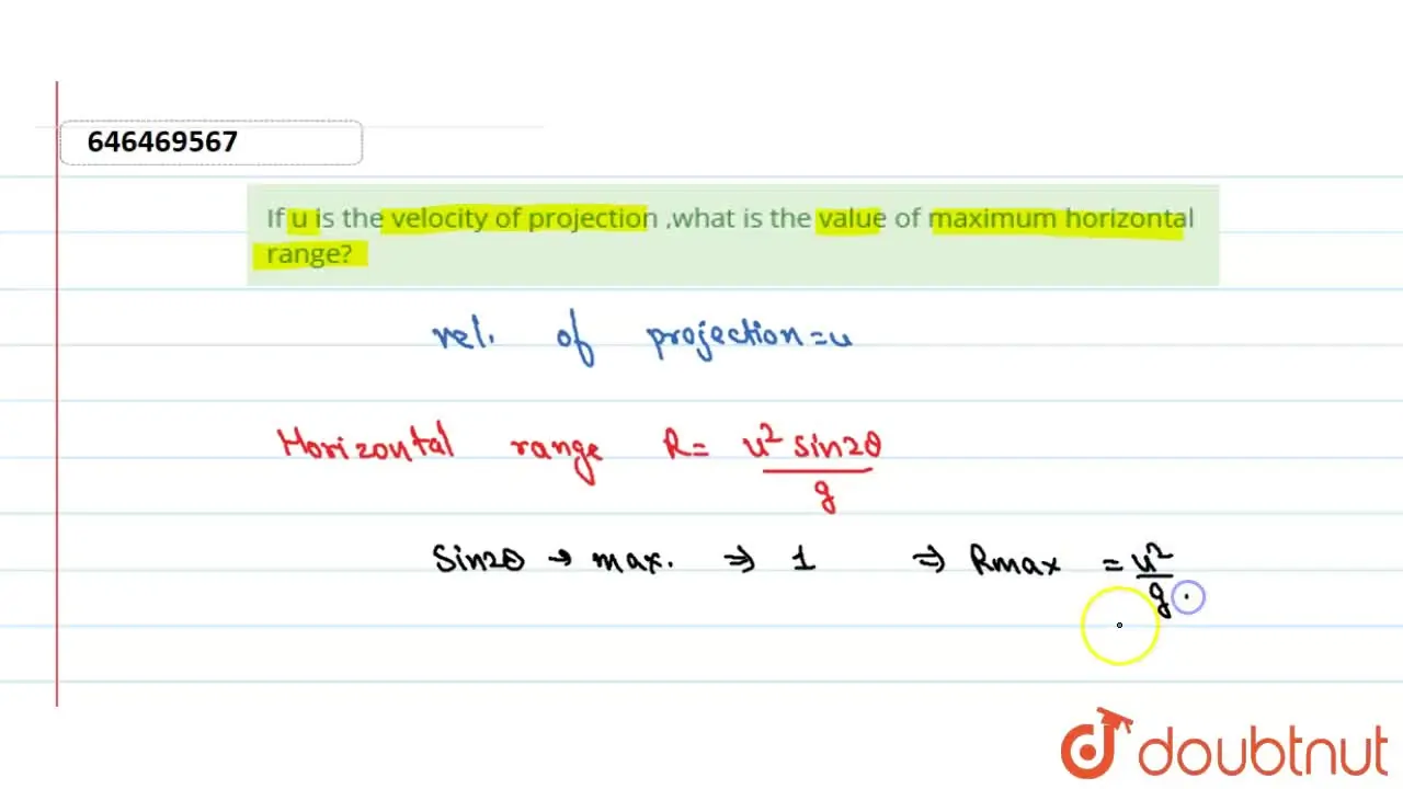 [Punjabi] If u is the velocity of projection ,what is the value of ma