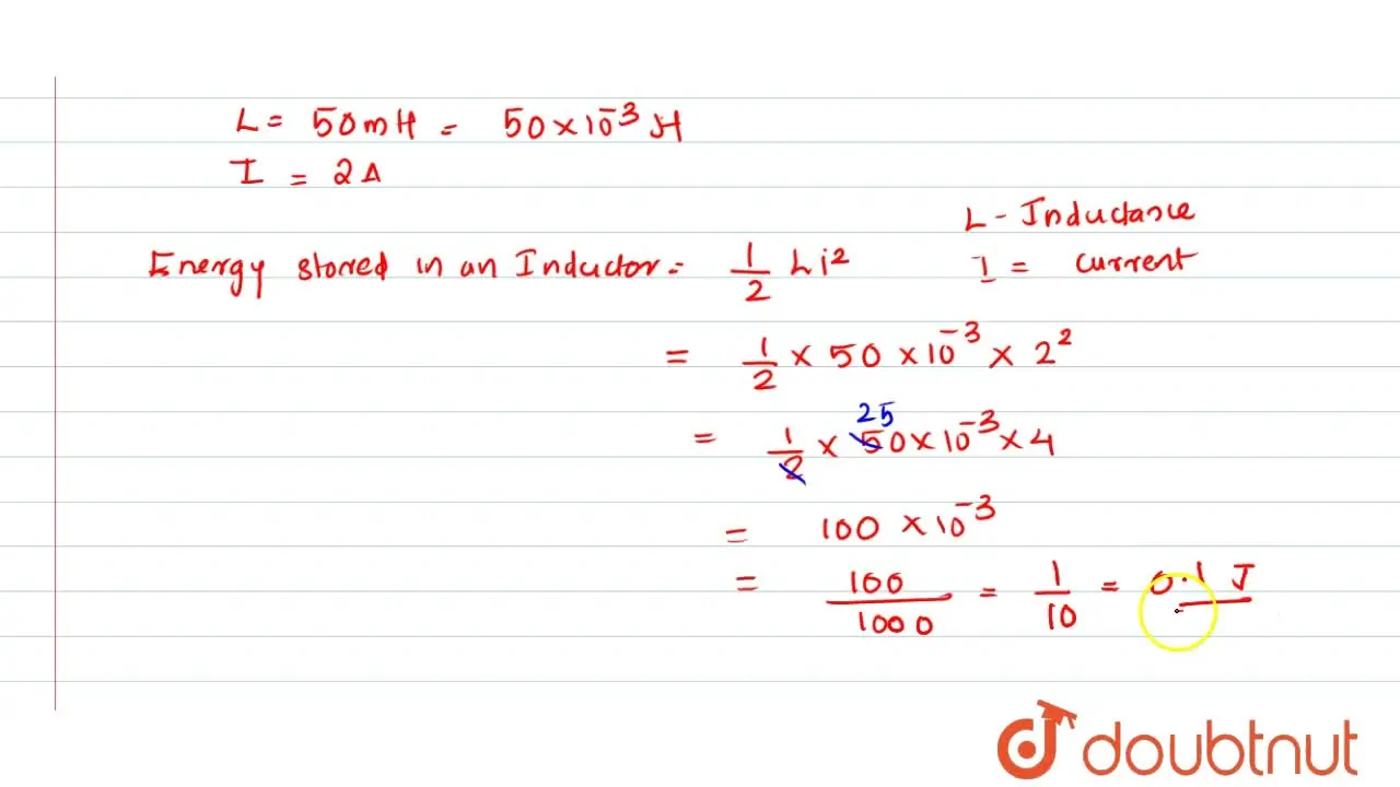[Malayalam] A 50 mH coil carries a current of 2 A, the energy stored i