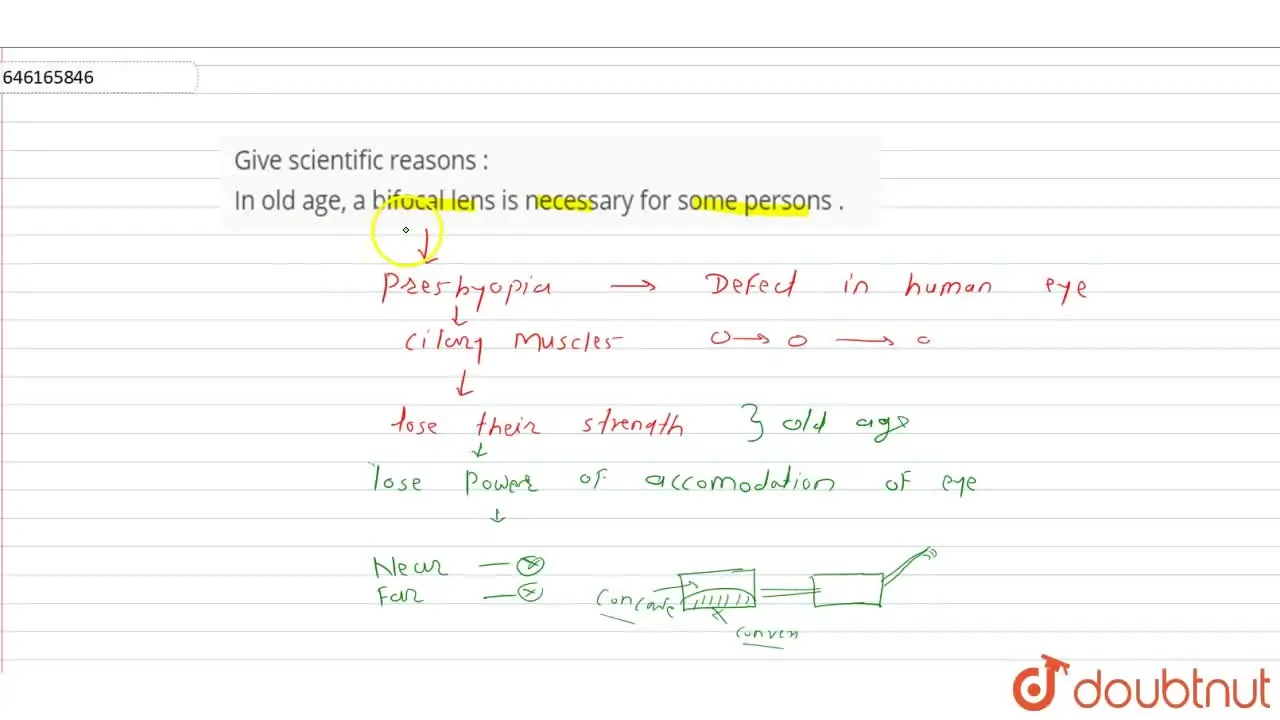 [Marathi] Give scientific reasons In old age, a bifocal lens is ne