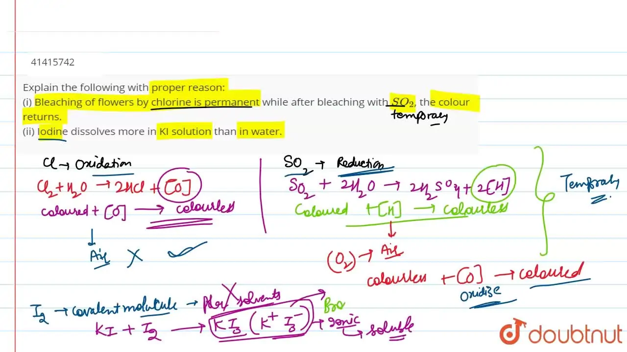 Explain the following with proper reason (i) Bleaching of flowers