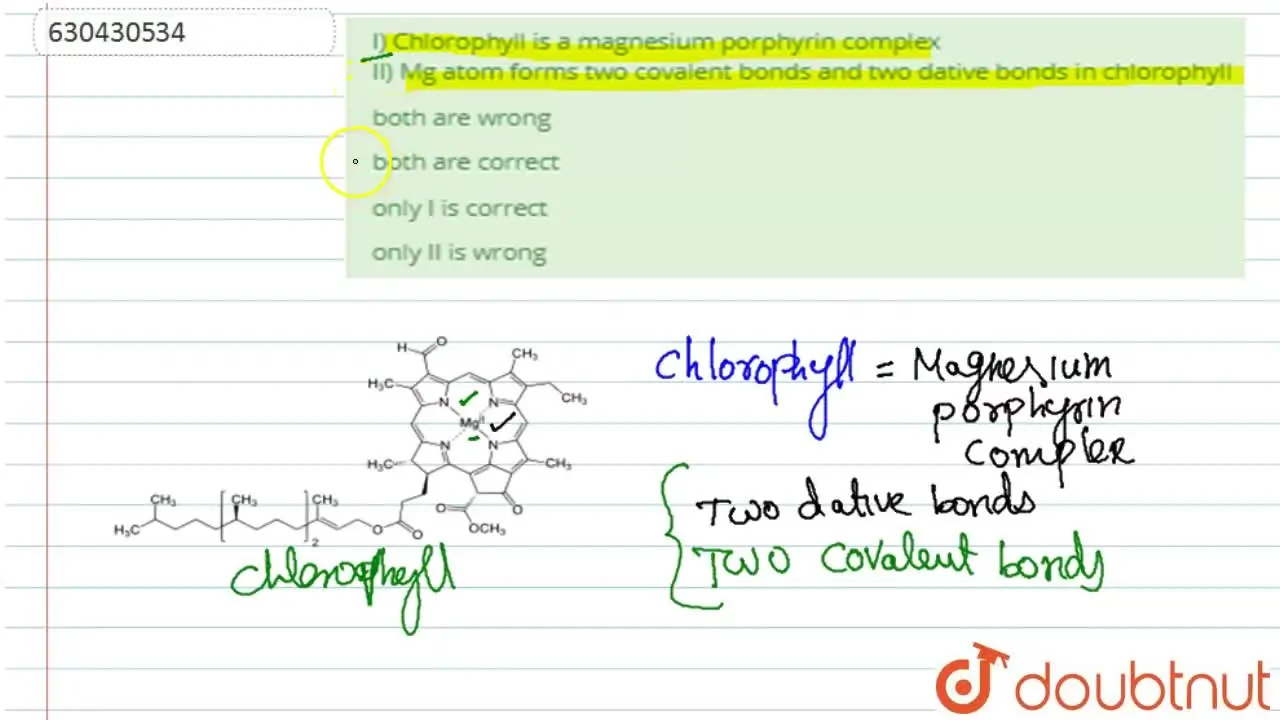 Which metal ion is a constituent of chlorophyll?