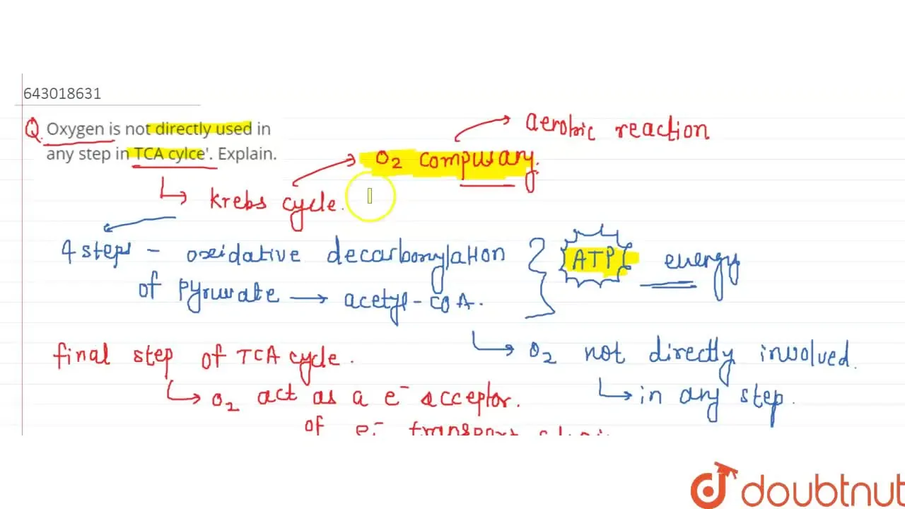 [Marathi Solution] Oxygen is not directly used in any step in TCA cylc