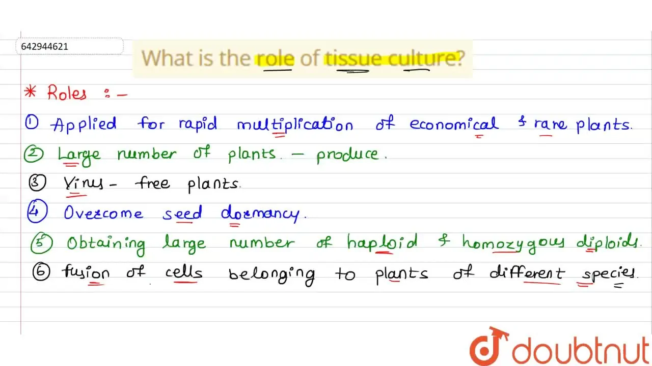 [Marathi Solution] What is the role of tissue culture?