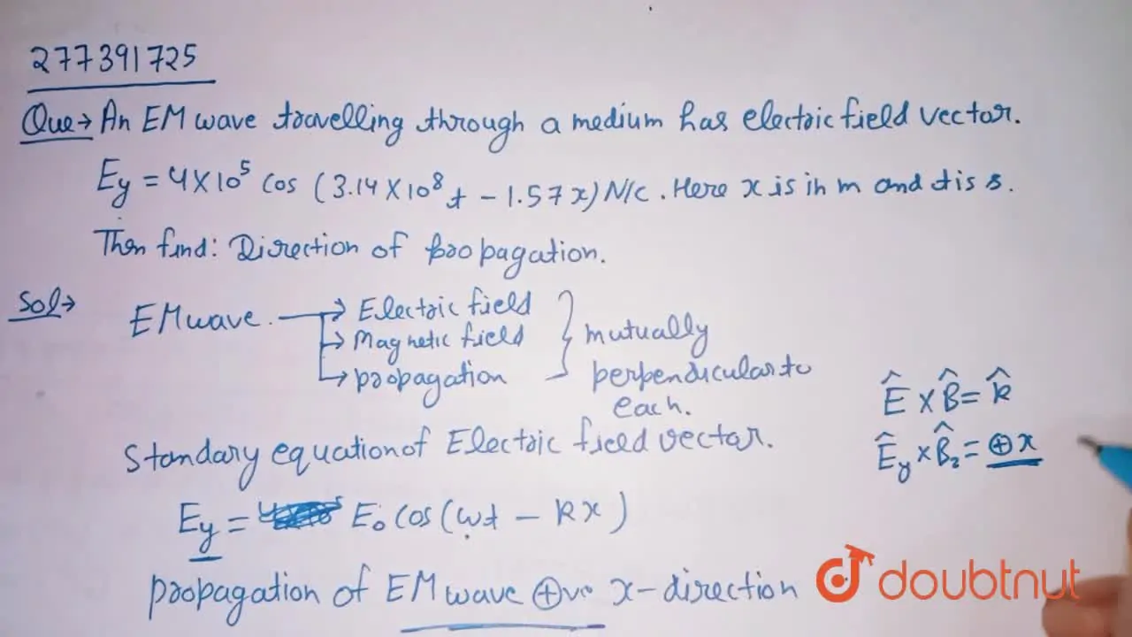 An EM wave travelling through a medium has electric field vector. Ey