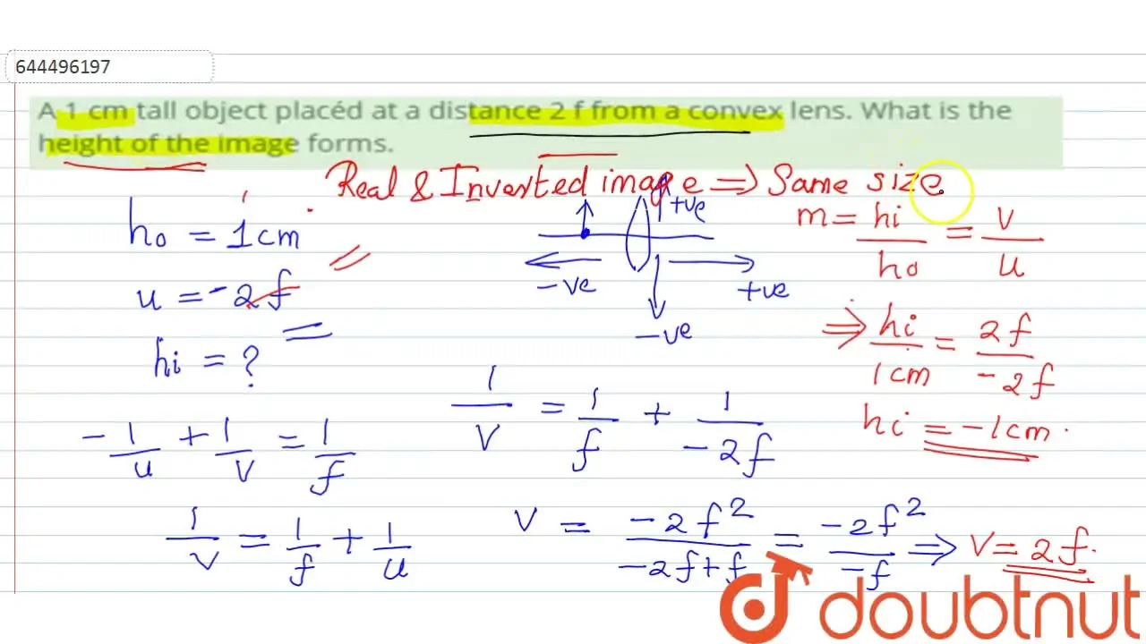 [Malayalam] A 1 cm tall object placéd at a distance 2 f from a convex