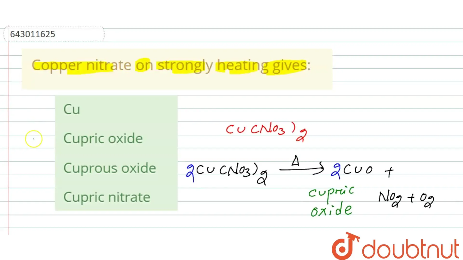 [Odia] Copper nitrate on strongly heating gives