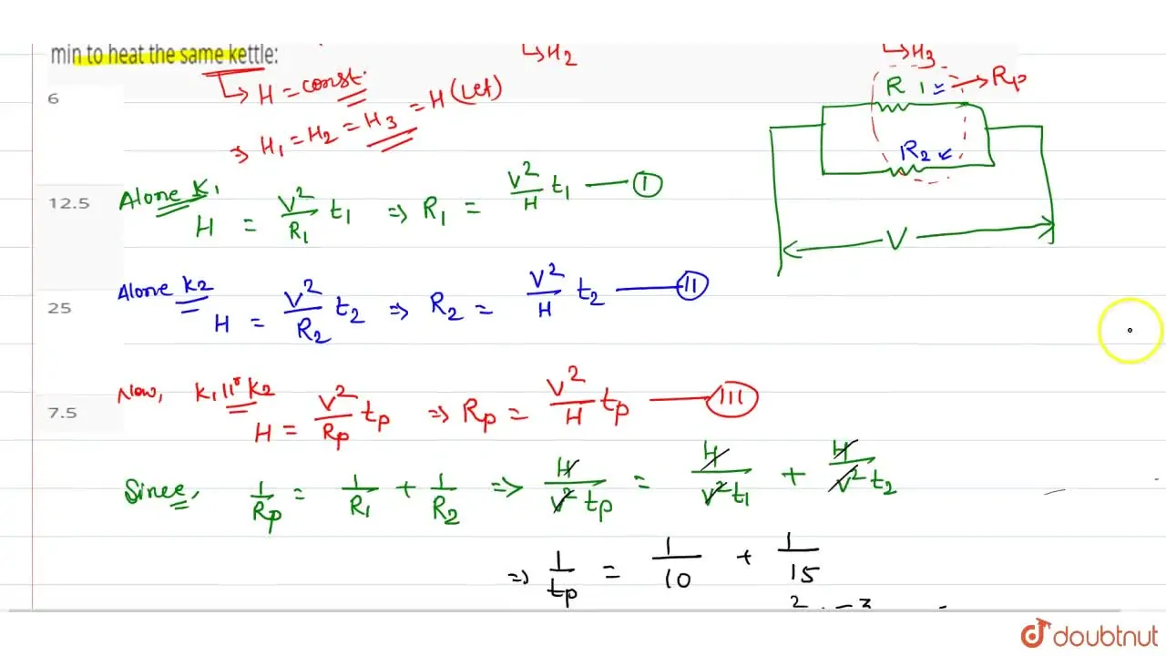 One filament takes 10min to heat a kettle and another takes 15 min. If