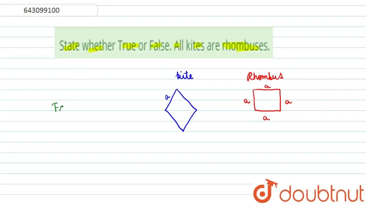 [Punjabi] State whether True or False. All kites are rhombuses.