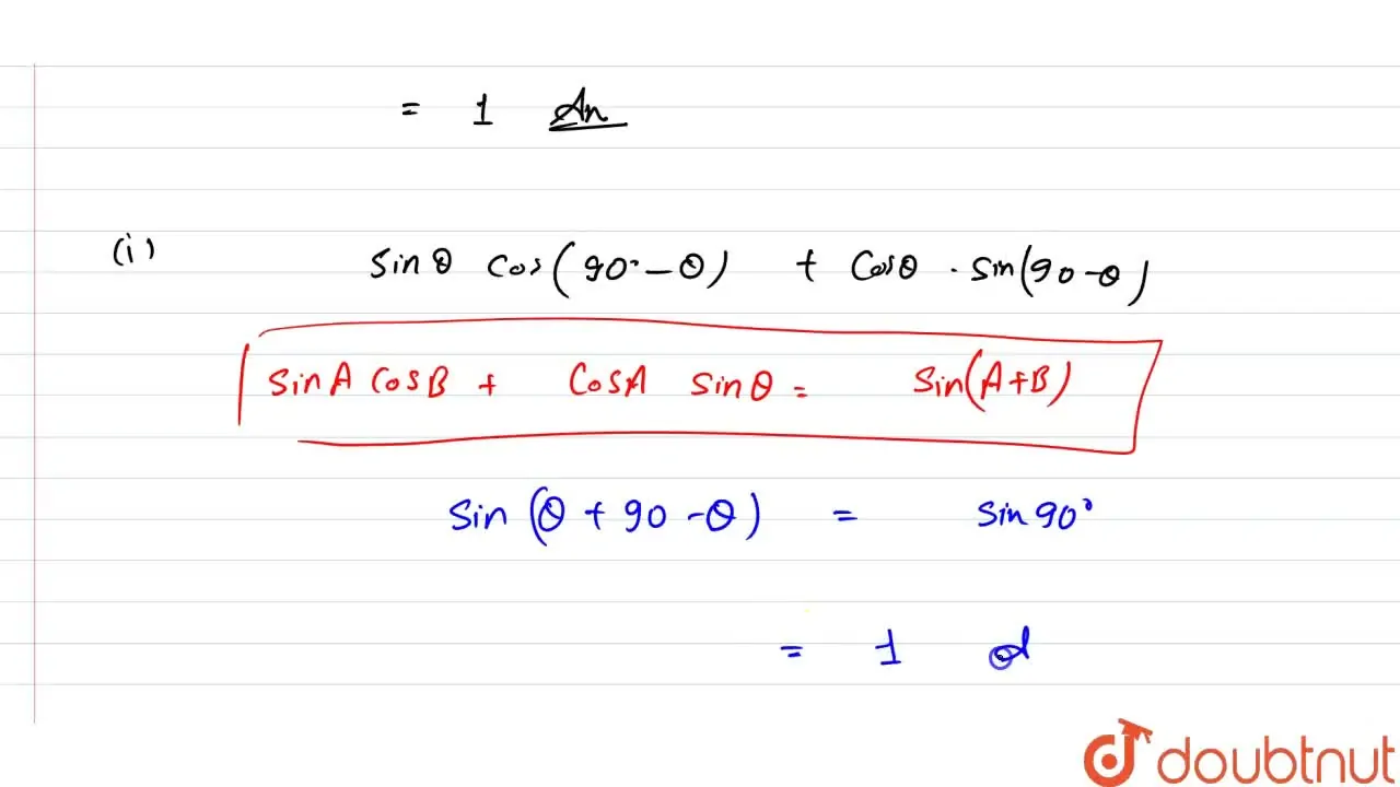 Write the value of sintheta cos(90^(@)-theta)+costheta sin(90^(@)-the