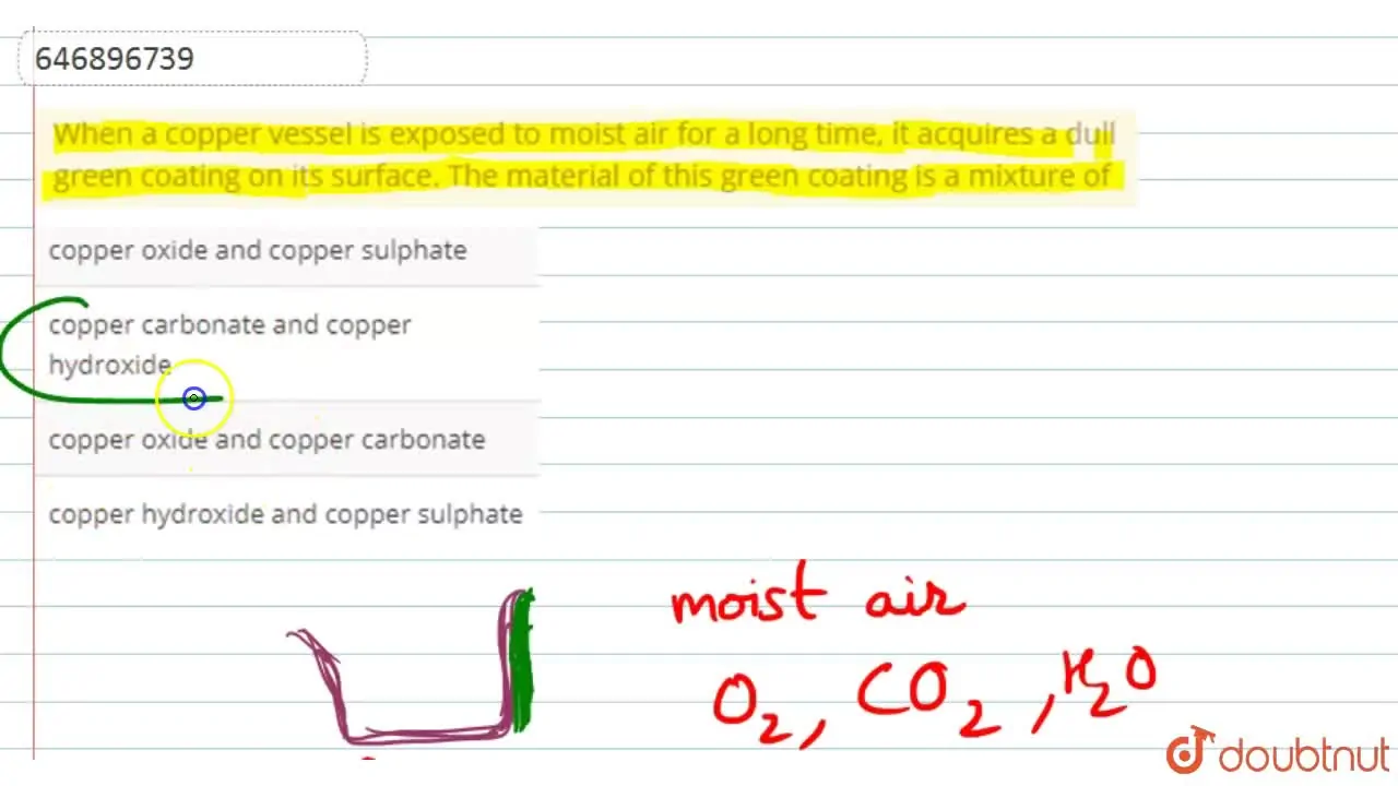 When a copper vessel is exposed to moist air for a long time, it acqui