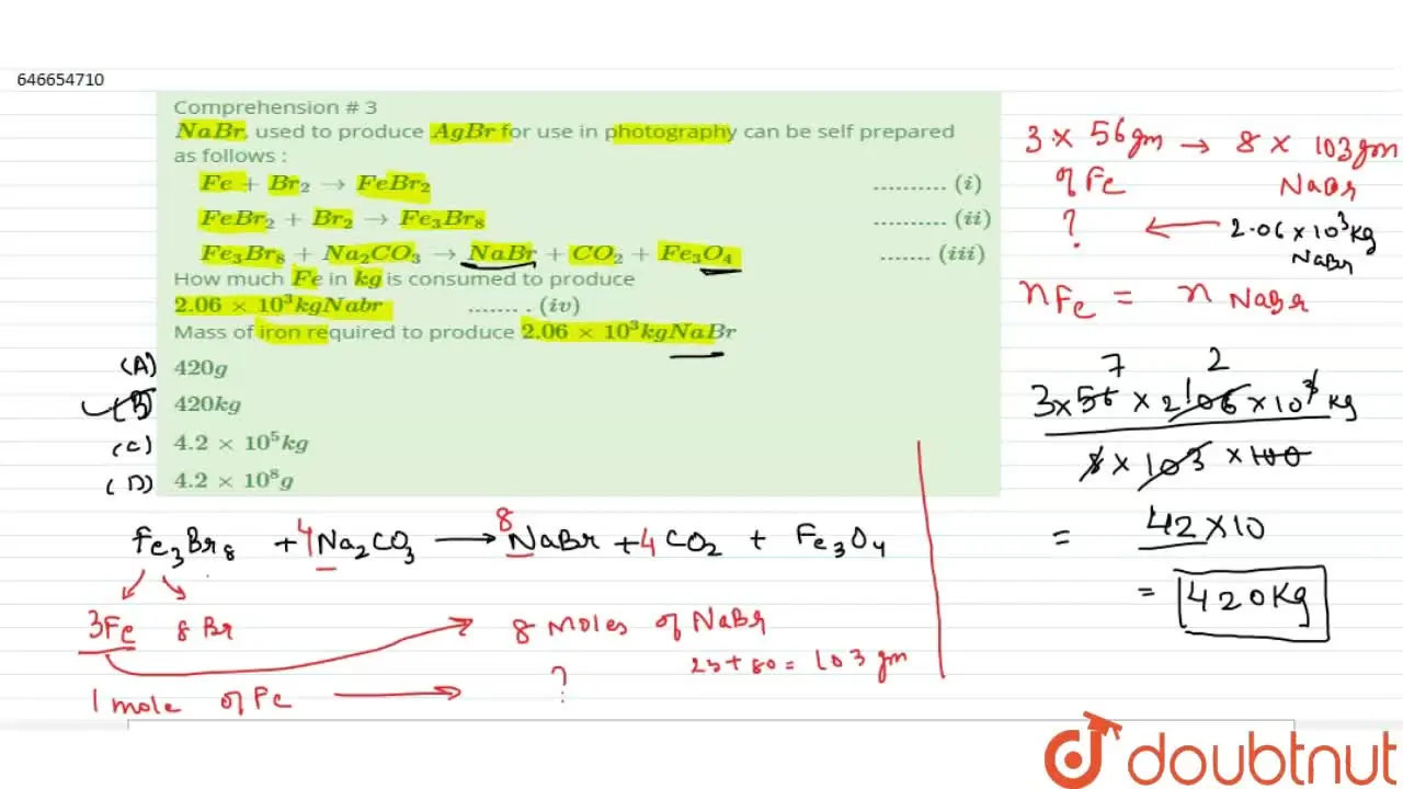 Comprehension # 3 NaBr, used to produce AgBr for use in photography