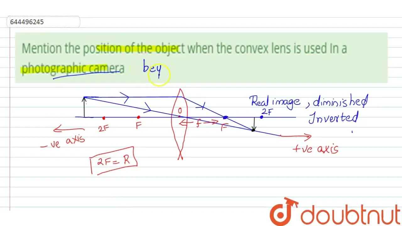 [Malayalam] Mention the position of the object when the convex lens is