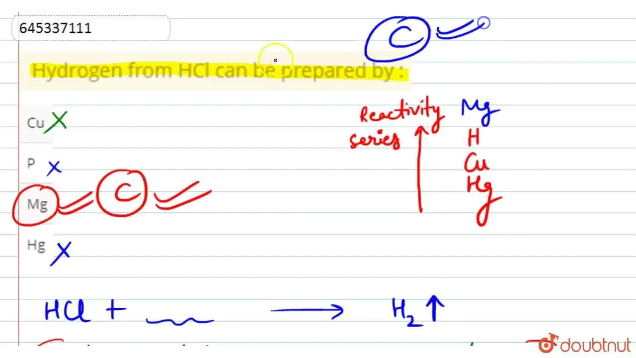 Hydrogen from HCl can be prepared by