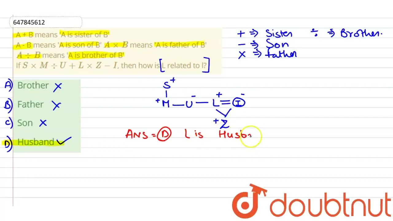 A + B Means 'A Is Sister Of B' A - B Means 'A Is Son Of B' A ×B Me