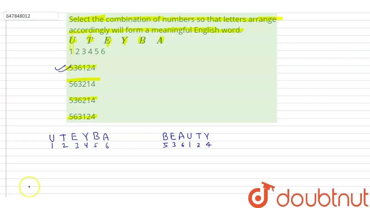 Select the combination of numbers so that letters arranged accordingly