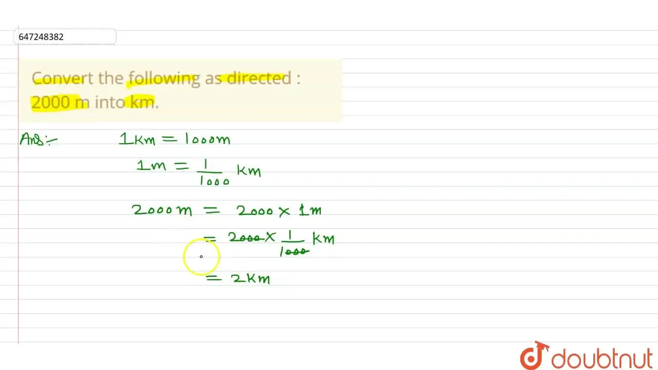Convert the following as directed :﻿ 2000 m into km.