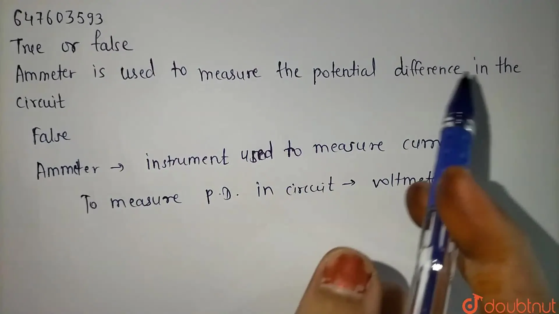 [Marathi] True or False. Ammeter is used to measure the potential dif