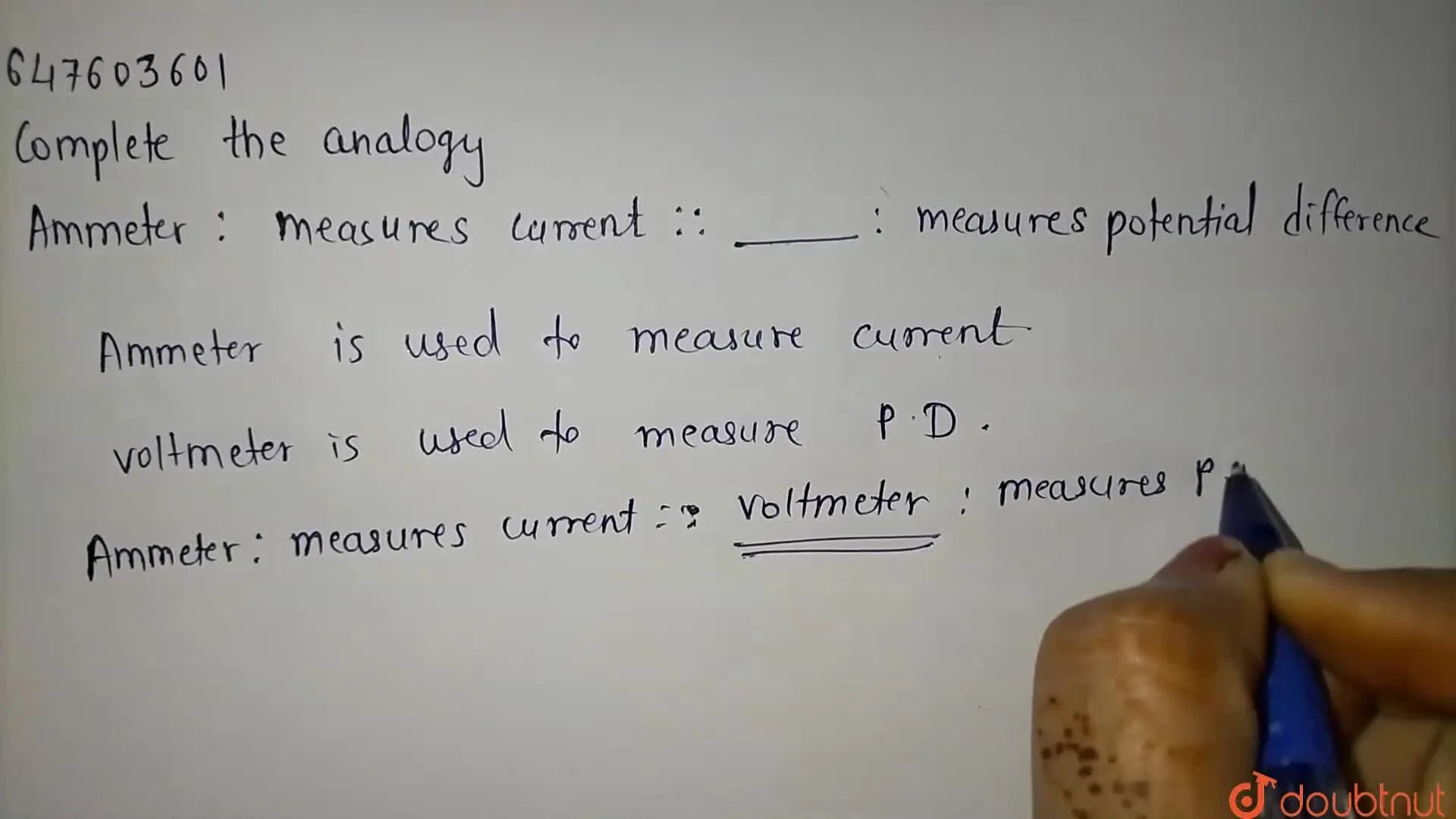 [Marathi] Complete the analogy Ammeter measures current measures