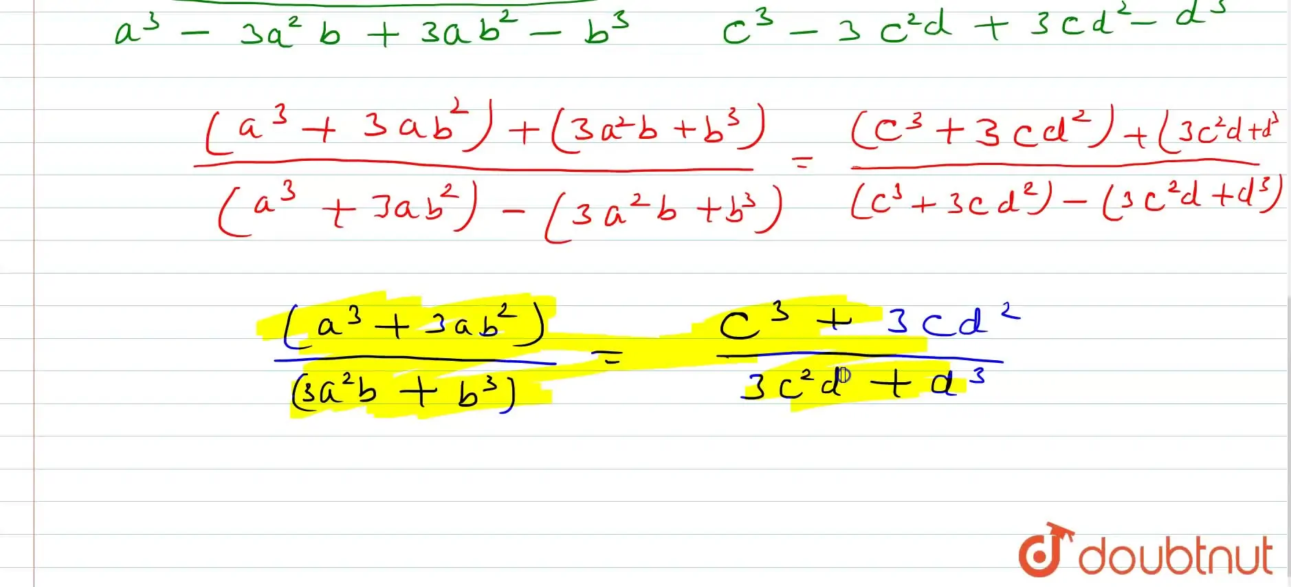 If a, b, c and d are in proportion, then show that (a^(3)+3ab^(2))/(3a