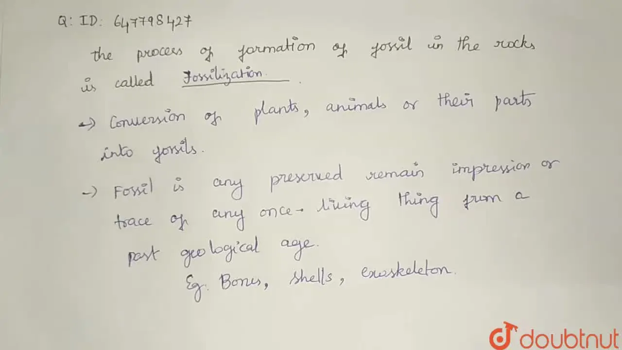 [Tamil Solution] The process of formation of fossil in the rocks is ca