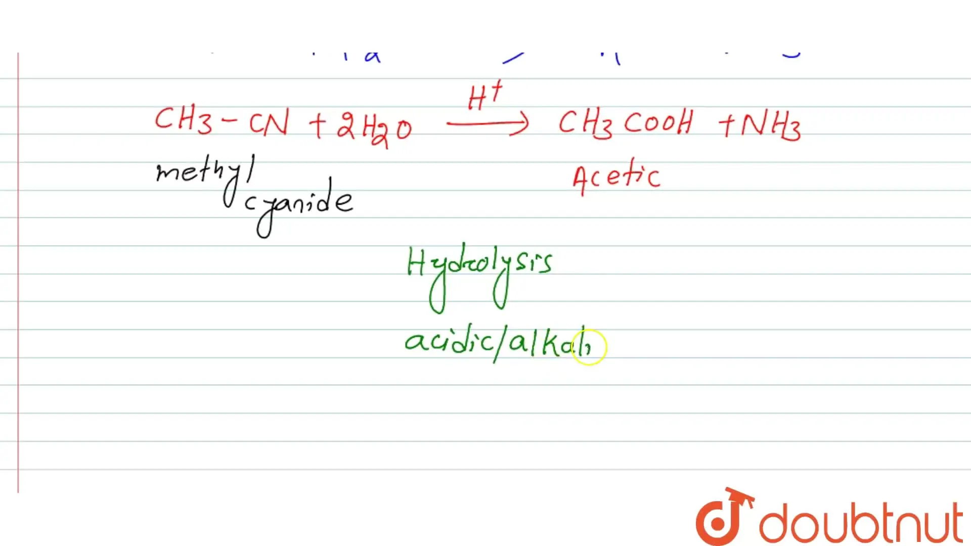 [Odia] How acetic acid is prepared from methyl cyanide? Give equation.