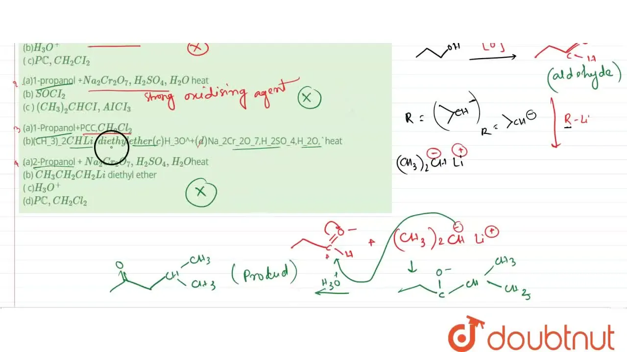 [Bengali] (a)1-Propanol+PCC,CH2Cl2 (b)(CH3)2CHLi,diethyl ether ( c)