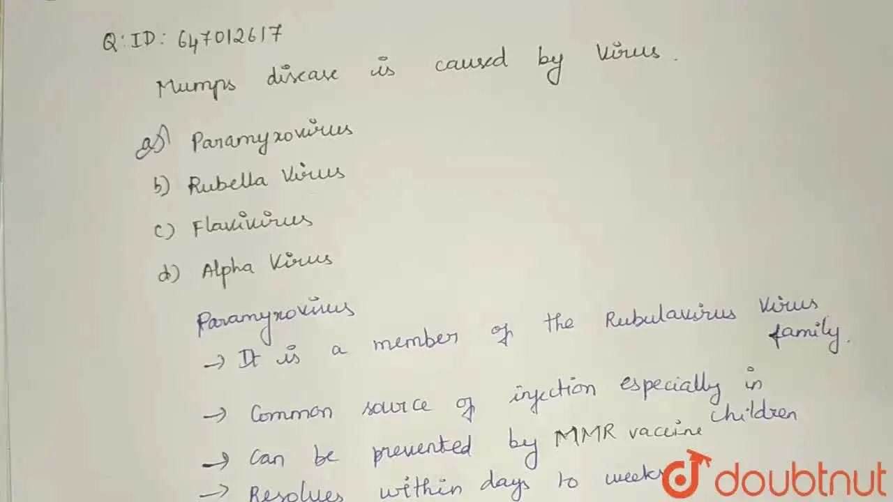 [Tamil Solution] Mumps disease is caused by virus.