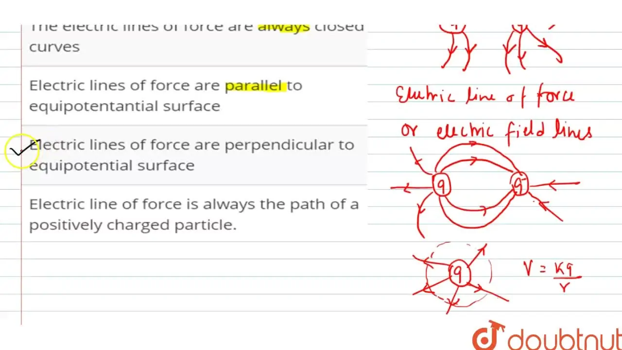 Electric lines of force are perpendicular to equipotential surface