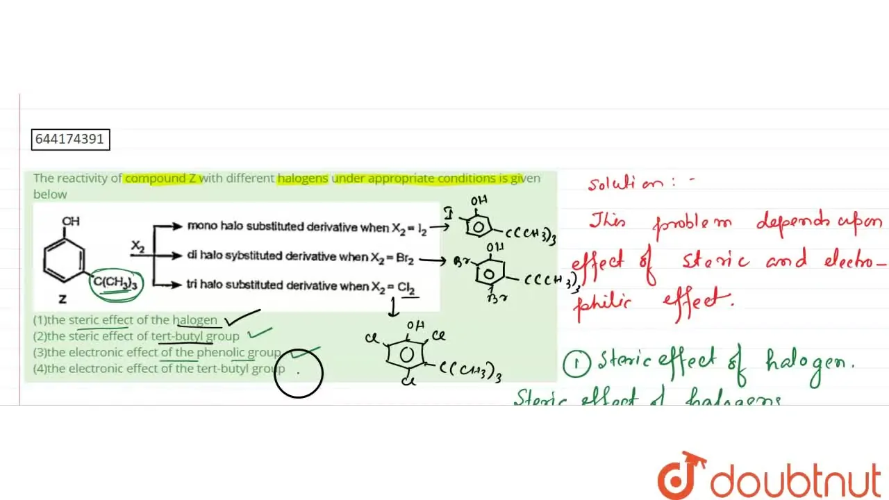 [Bengali] The reactivity of compound Z with different halogens under a