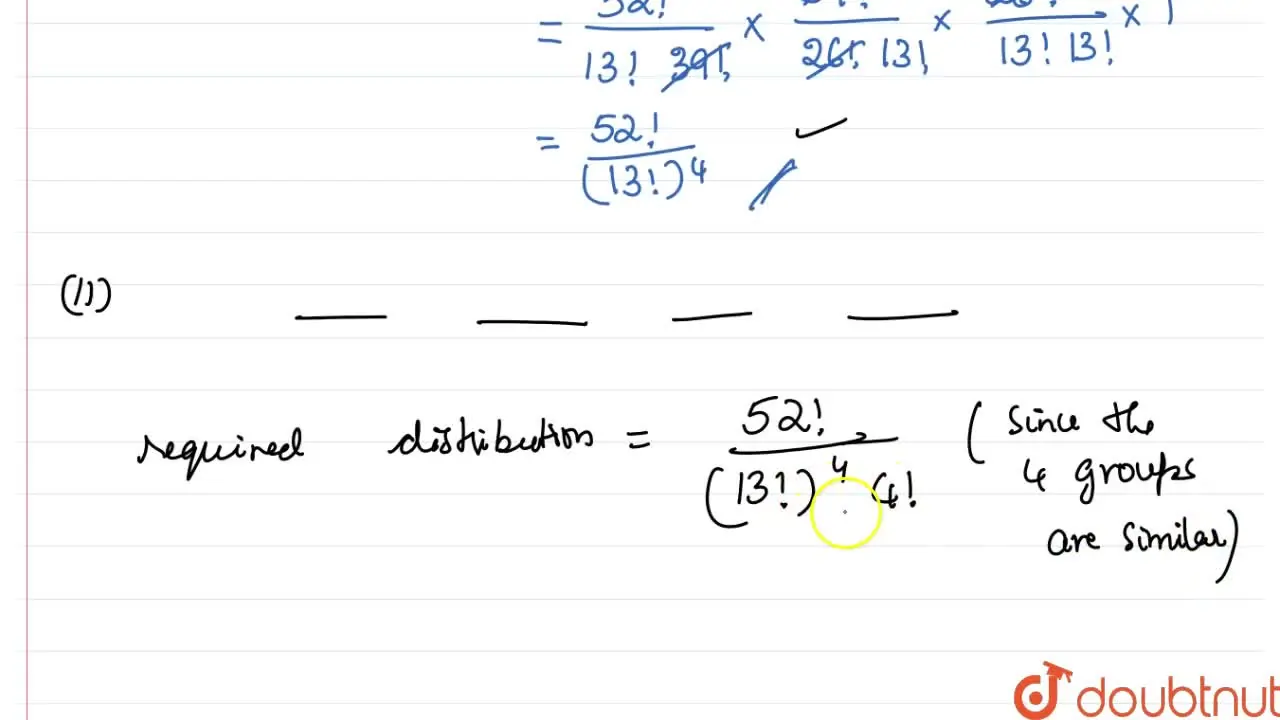 [Kannada] In how many ways can 52 cards be distributed (i) Equally amo