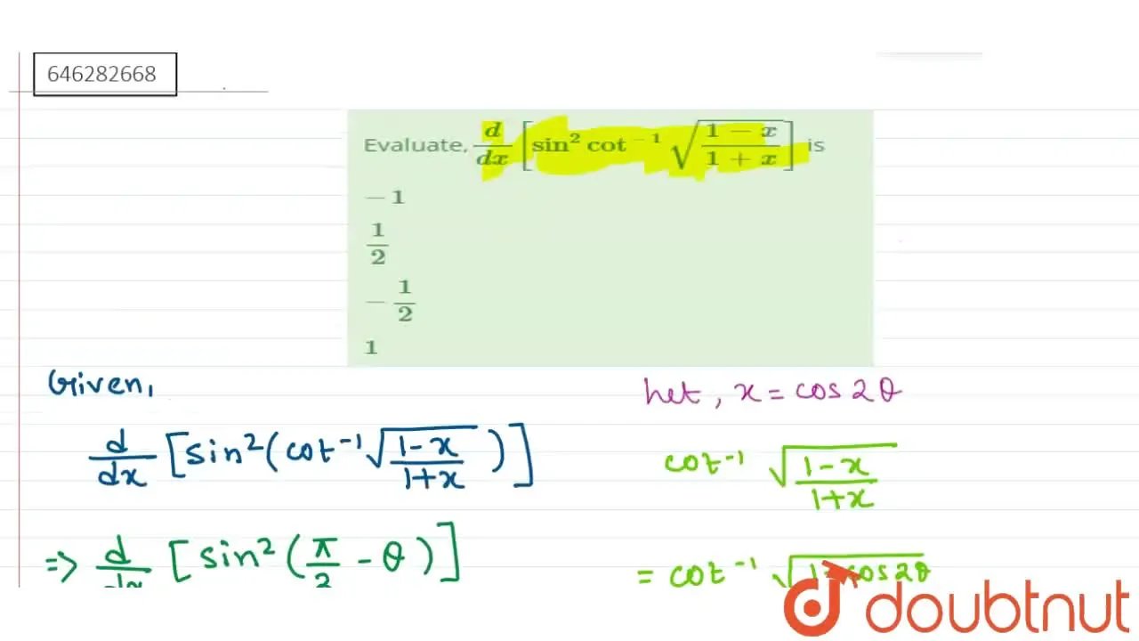 Bengali Evaluate d dx sin 2cot 1 sqrt 1 x 1 x Is bengali-evaluate-d-dx-sin-2cot-1-sqrt-1-x-1-x-is