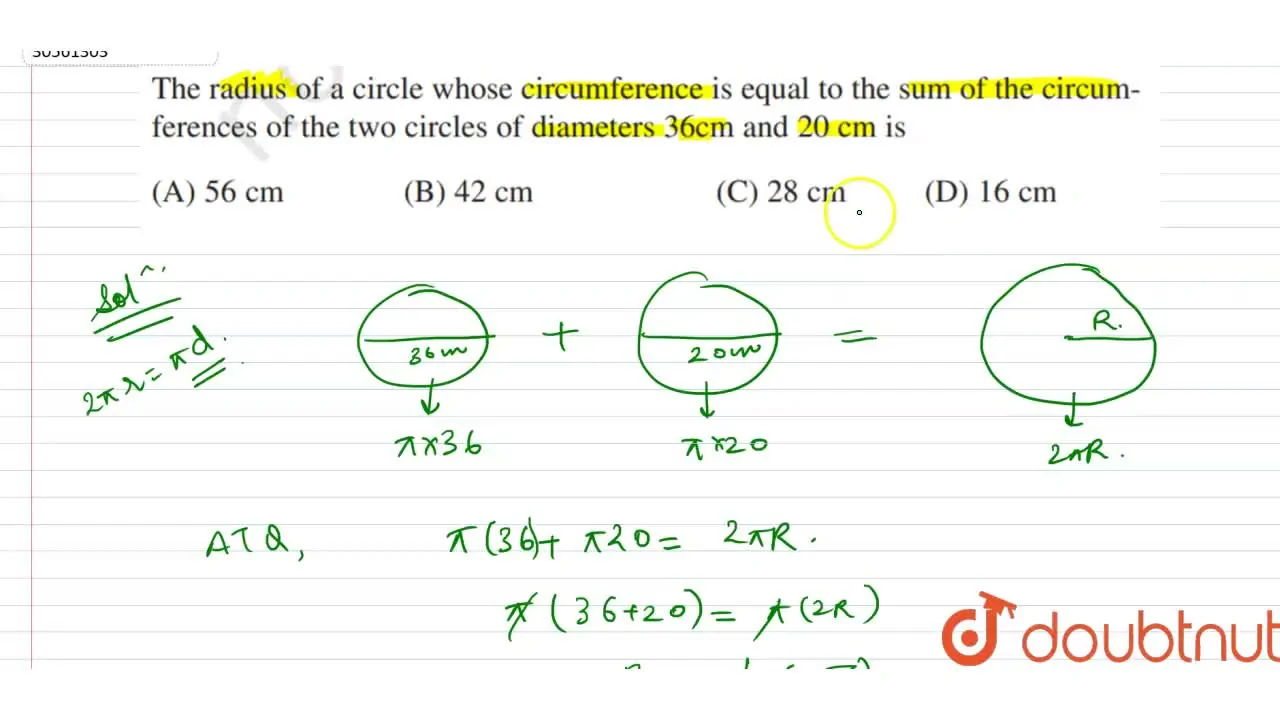 The radius of a circle whose circumference is equal to the sum of the