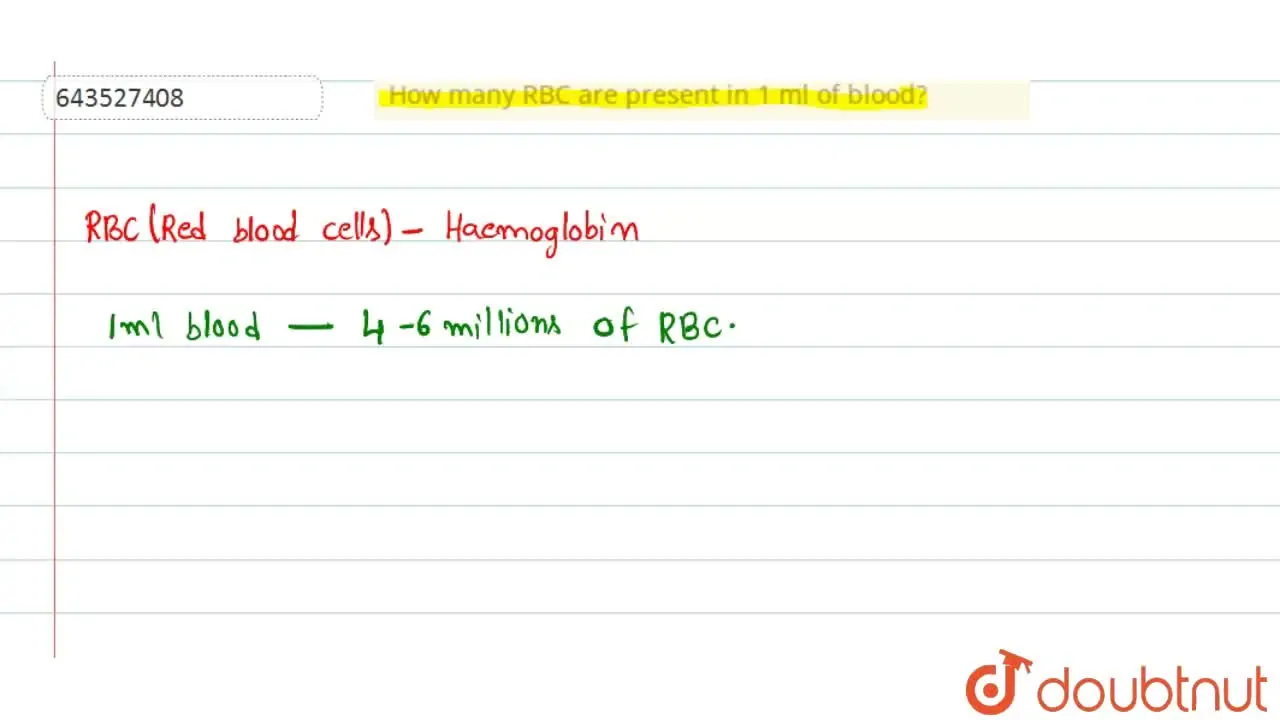 [Telugu Solution] How many RBC are present in 1 ml of blood?