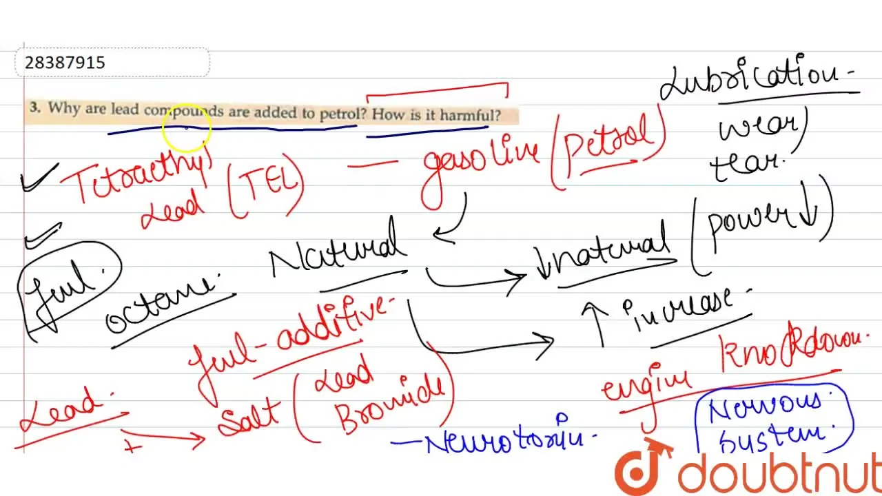 Why is lead compound added to petrol? What is its harm?