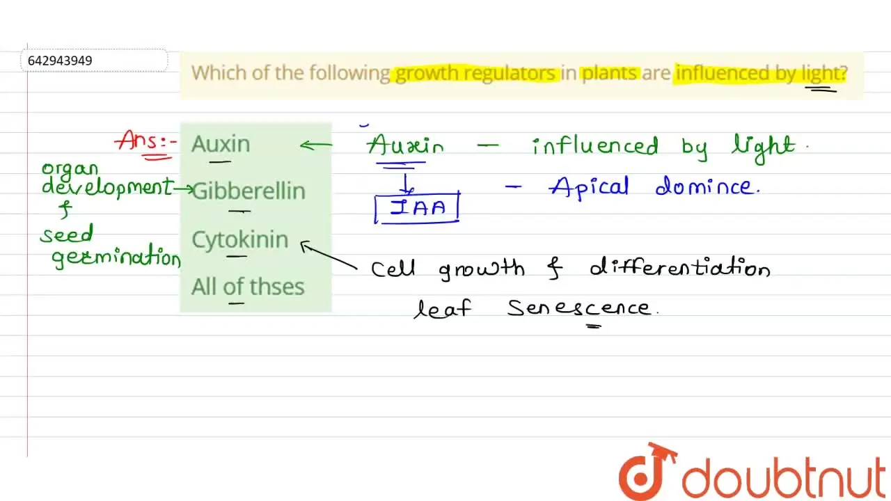 [Marathi Solution] Which of the following growth regulators in plants