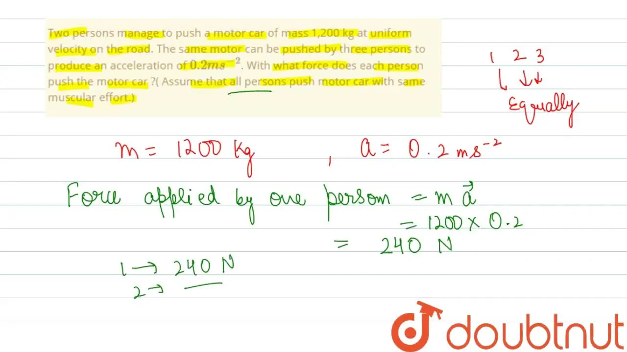 [Punjabi] Two persons manage to push a motor car of mass 1,200 kg at u