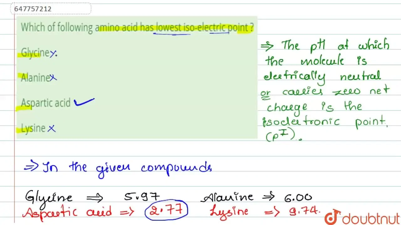 [Kannada] Which of following amino acid has lowest isoelectric point