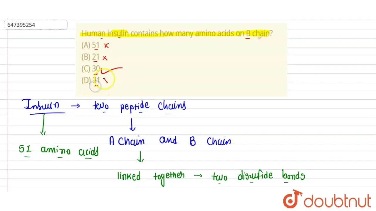 [Gujrati Solution] Human insulin contains how many amino acids on B ch