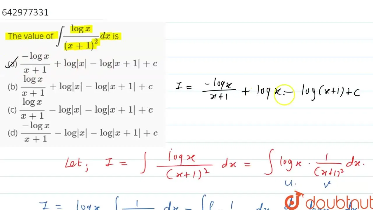 [Marathi] (c) (logx)/(x+1)-logabs(x)-logabs(x+1)+c