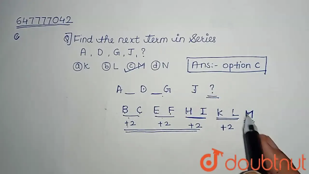 Find the next term in the series A, D, G, J, ?