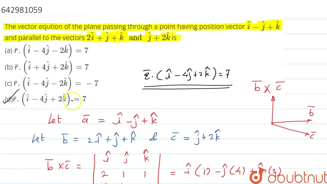 [Marathi] The vector eqution of the plane passing through a point havi