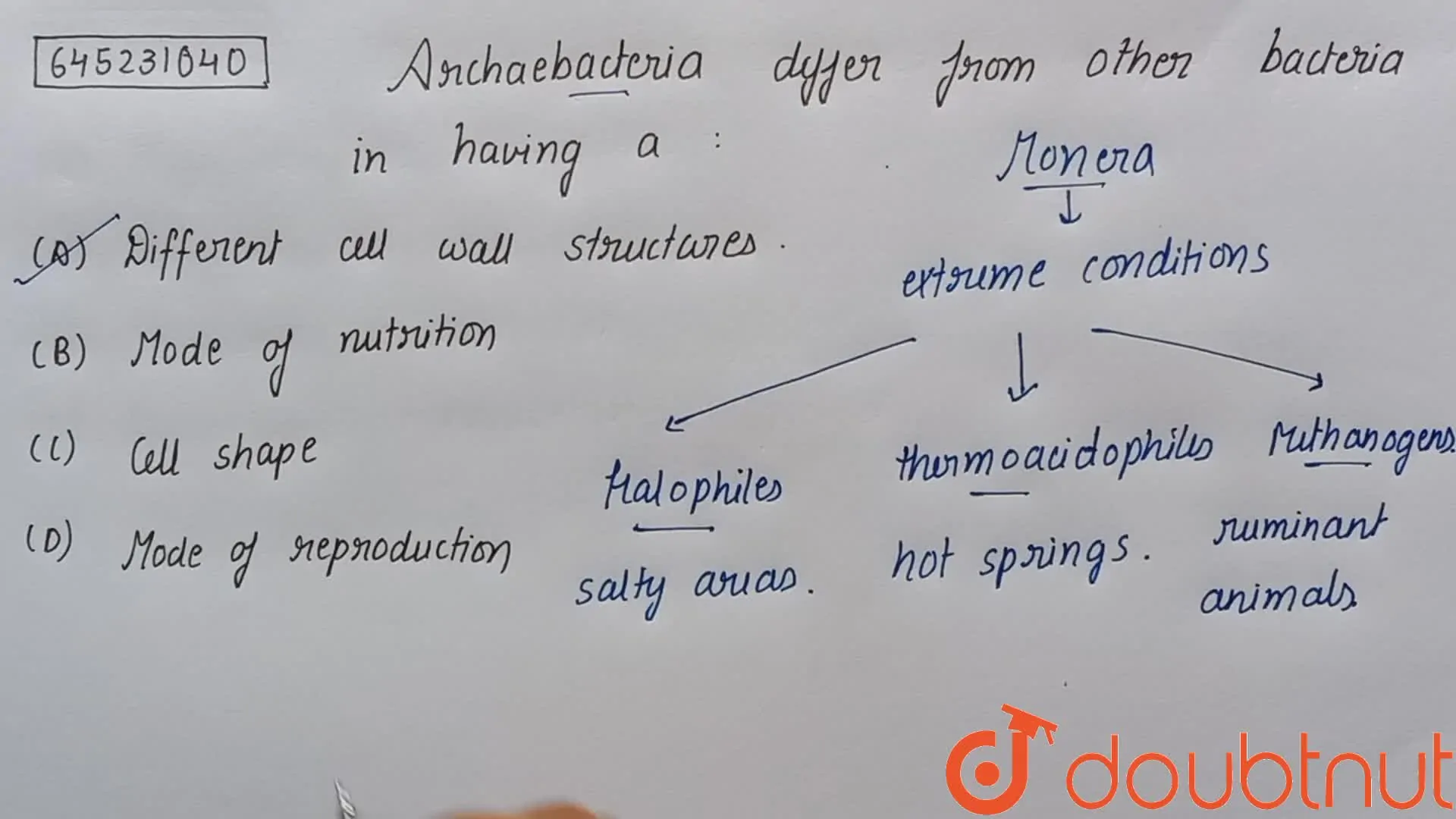 Archaebacteria differ from other bacteria in having a:
