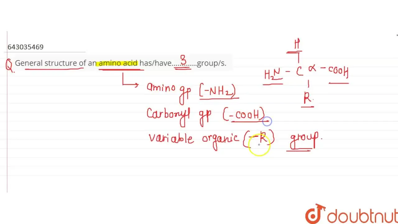 [Marathi Solution] General structure of an amino acid has/have………….gro