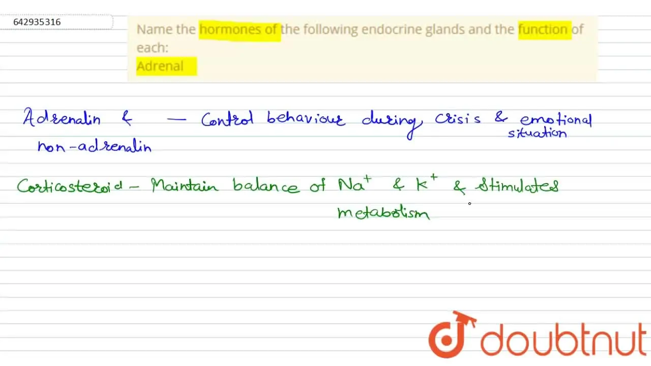 [Marathi Solution] Name the hormones of the following endocrine glands